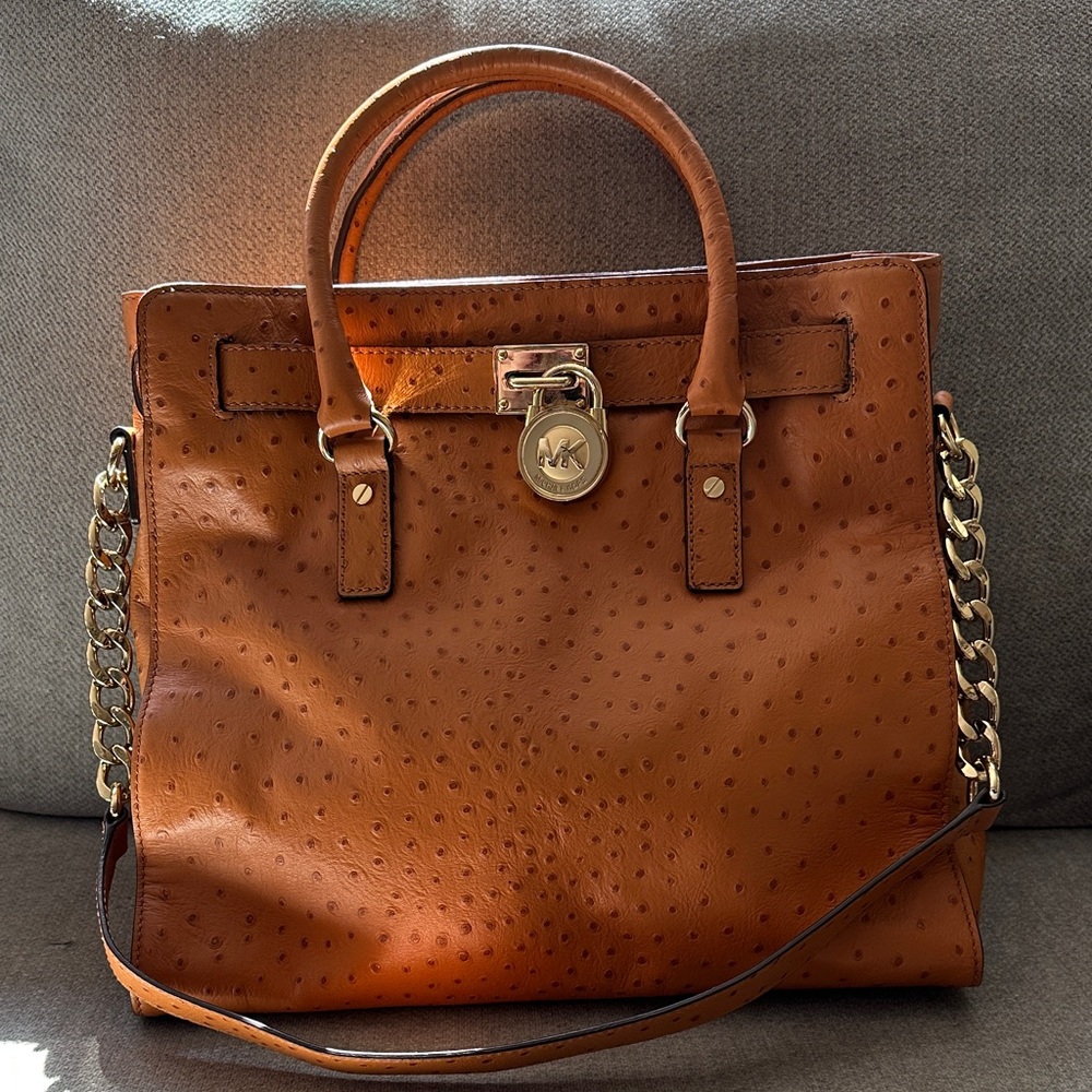 Michael Kors Hamilton Leather Tote with Gold Chain strap and hardware